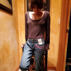 Route 66 Skinny Sz S, FLORAL Embroidered, NWT